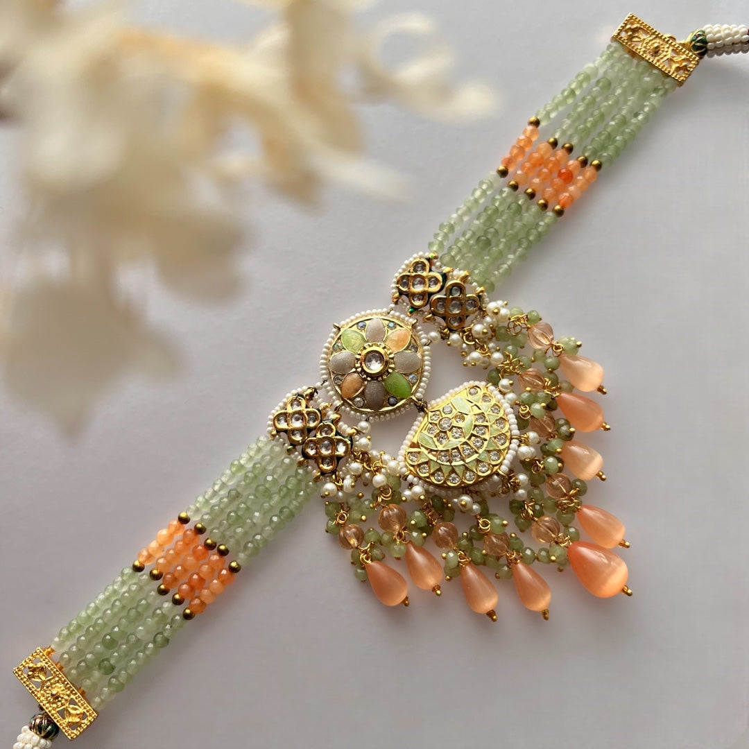 REETHANA BIJOUX PREMIUM HANDMADE CHOKER WITH EARRINGS AND TIKKA CH395