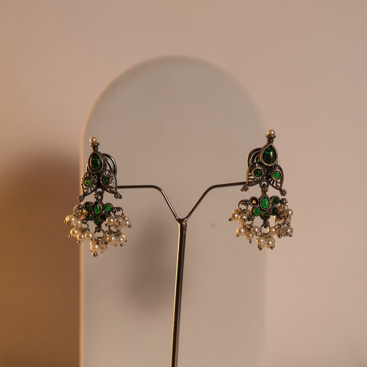 THIRA SILVER LOOK ALIKE CLASSIC ANTIQUE MALA WITH EARRINGS ML45