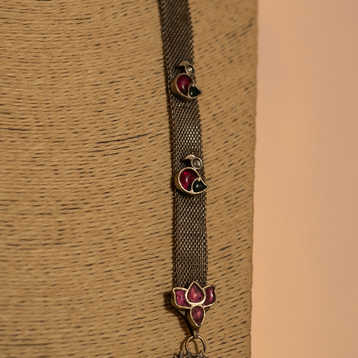 CAMELLIA HANDMADE RAW AND RUSTIC GRACE FAUX SILVER ANTIQUE MALA WITH EARRINGS ML181