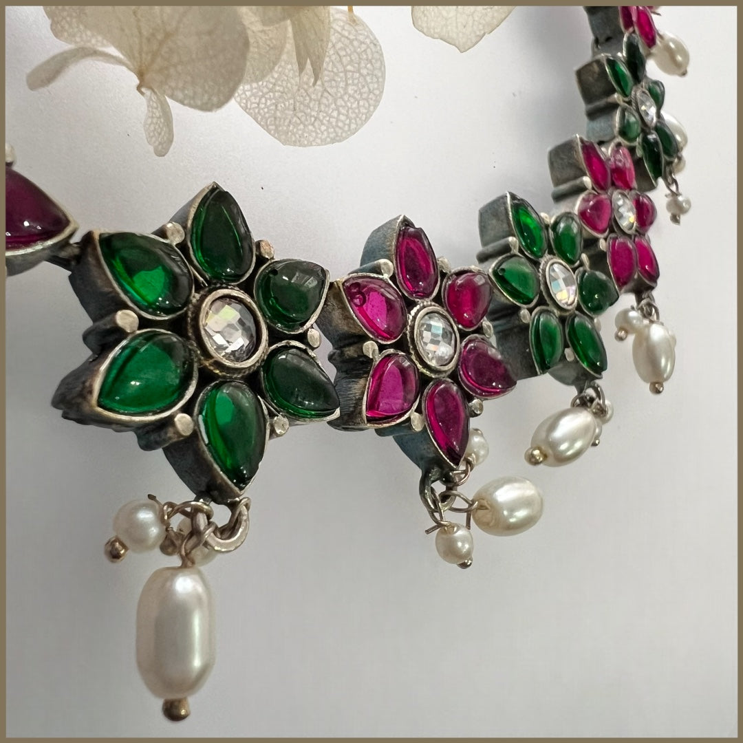 LYCARA FAUX SILVER PREMIUM SEMI HANDMADE NECKLACE WITH EARRINGS NL131