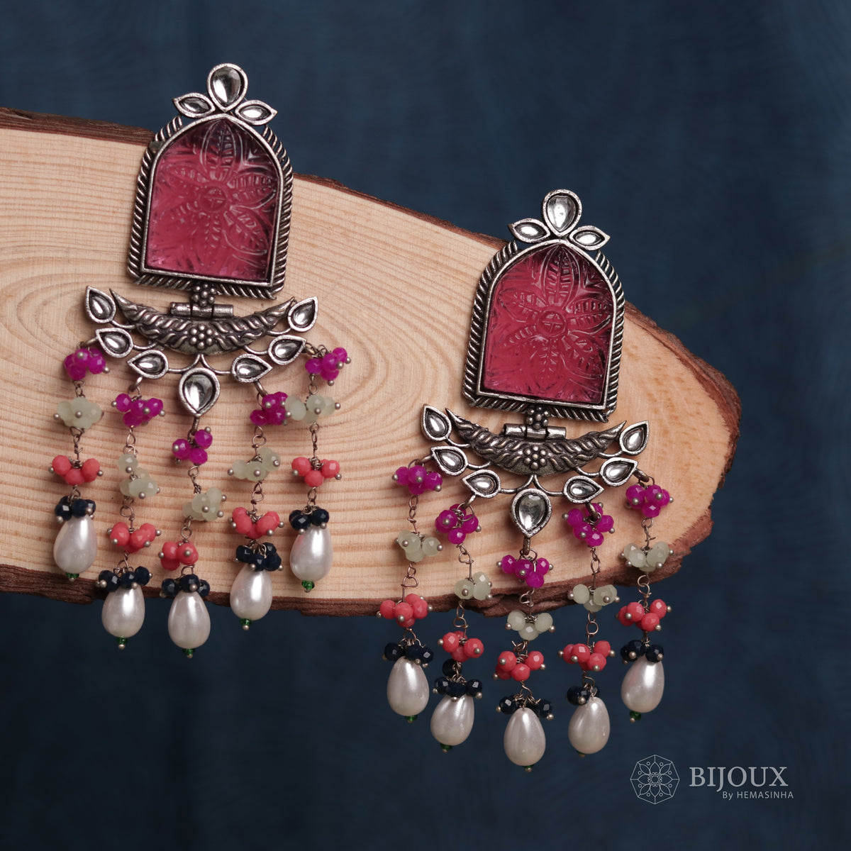 BEADED ENCHANTED CARVING SEMI-HANDMADE STONE EARRINGS ER30