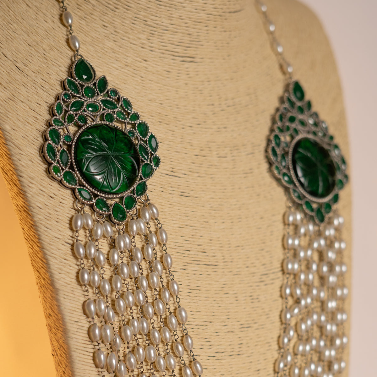 PRIYANKA LAYERED PEARL CARVING STONE HANDMADE STATEMENT MALA ML100