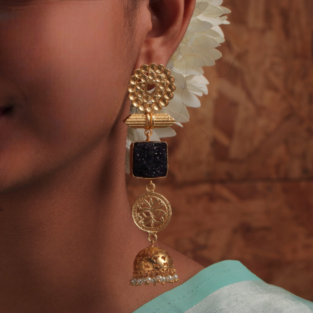 ELEGANT LIGHTWEIGHT DOUBLE-STEP SUGAR STONE HANDMADE JHUMKAS ER71