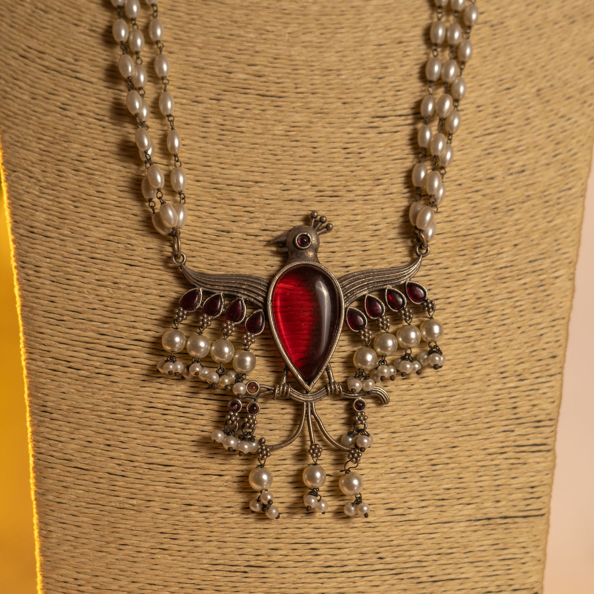 RISHIKA HANDMADE RAW AND RUSTIC FAUX SILVER DUAL TONE ANTIQUE MALA WITH EARRINGS ML189