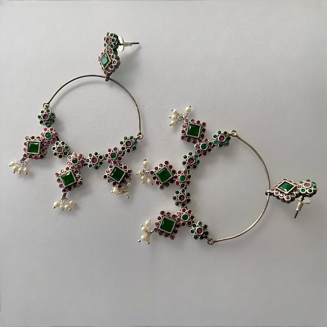 RADIANT ROUNDS SILVER LOOK ALIKE HANDMADE LOOP EARRING ER210