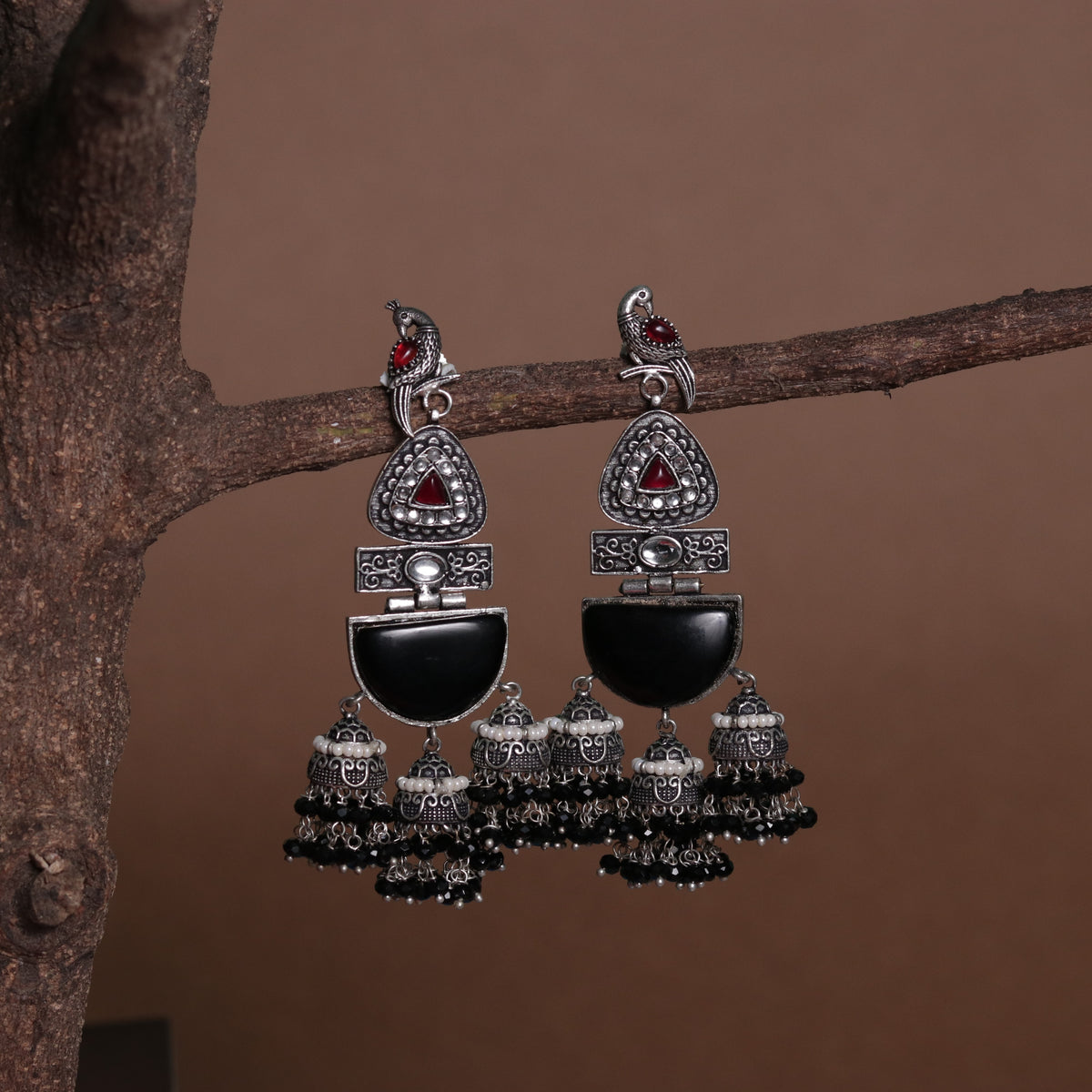 PEACOCK CASCADE MONALISA STONE  SEMI-HANDMADE JHUMKA ER48