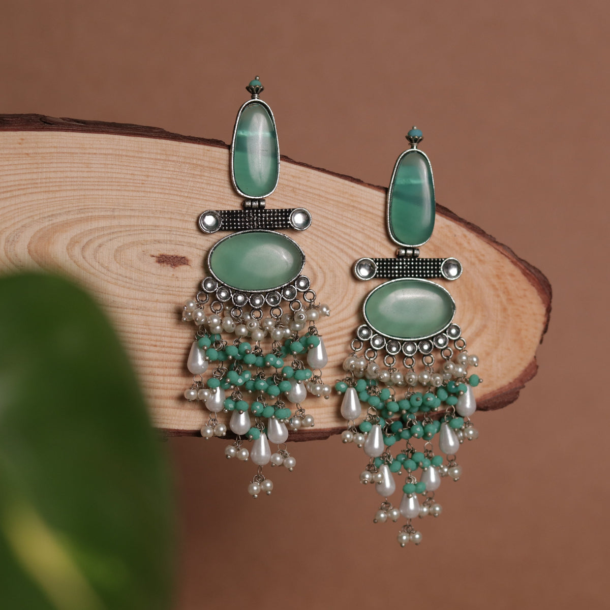 OVAL MYSTIC MONALISA STONE  SEMI-HANDMADE  EARRINGS  ER47