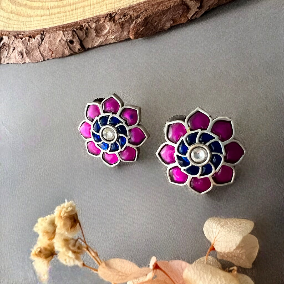 AZURE BLOSSOMS SILVER LOOK ALIKE SEMI HANDMADE STUDS ER518
