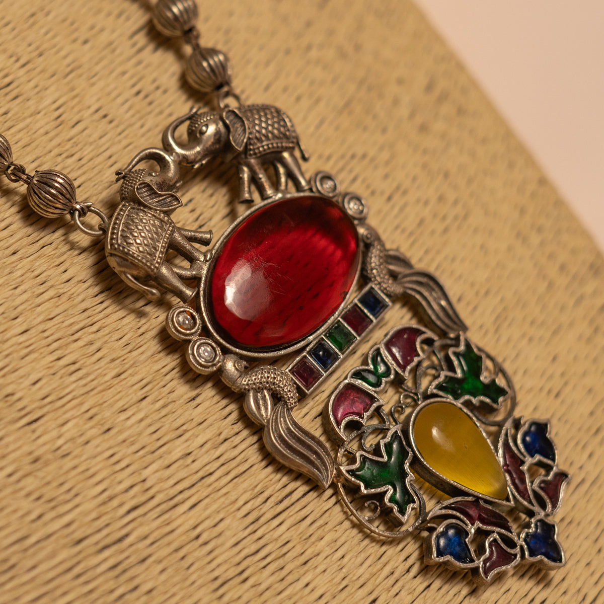 GRACE FAUX SILVER ANTIQUE HANDMADE MALA WITH EARRINGS ML193