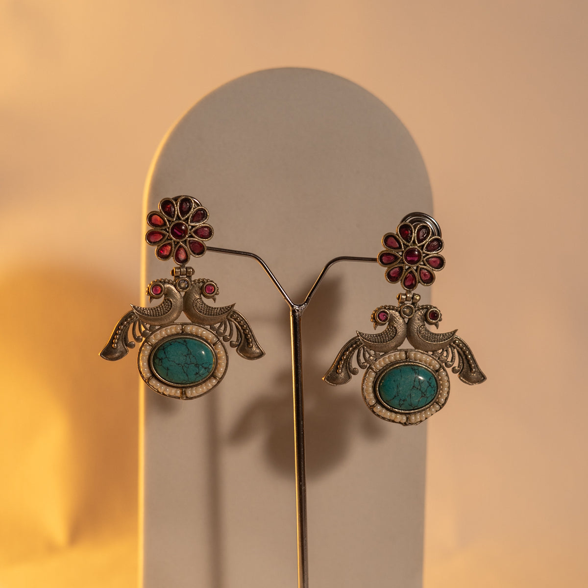 AQUA HANDMADE RAW AND RUSTIC MARINA FAUX SILVER ANTIQUE MALA WITH EARRINGS ML183