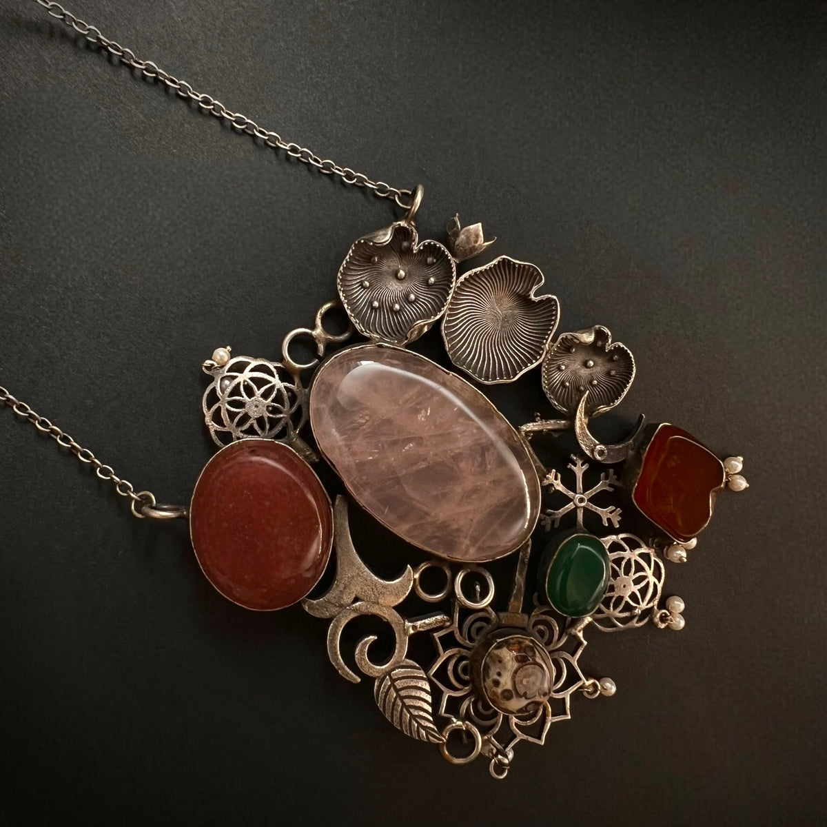 DHIRVANI HAND MADE AND HAND HAMMERED SILVER LOOK ALIKE RUSTIC ANTIQUE MALA ML74