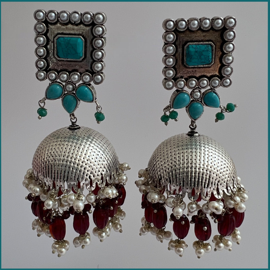 SQUARE SERENADE FAUX SILVER HANDMADE JHUMKAS ER37