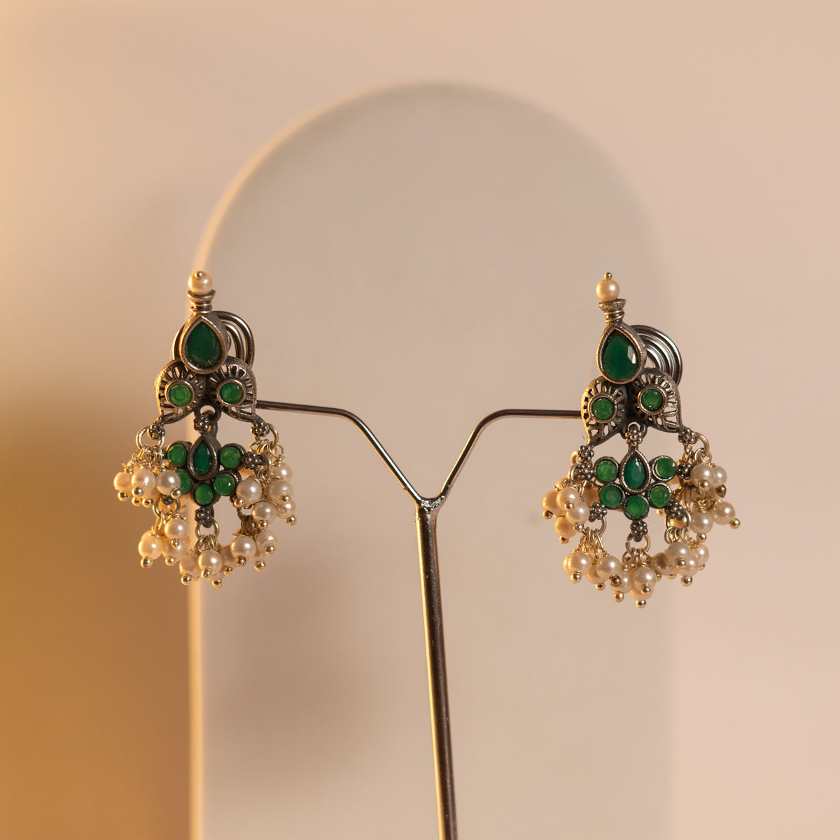 NIRA SILVER LOOK ALIKE CLASSIC ANTIQUE MALA WITH EARRINGS ML18