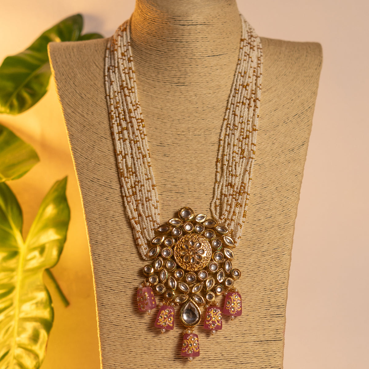 KIRANYA KUNDAN AND NATURAL STONE HAND PAINTED AND HANDMADE MALA ML13