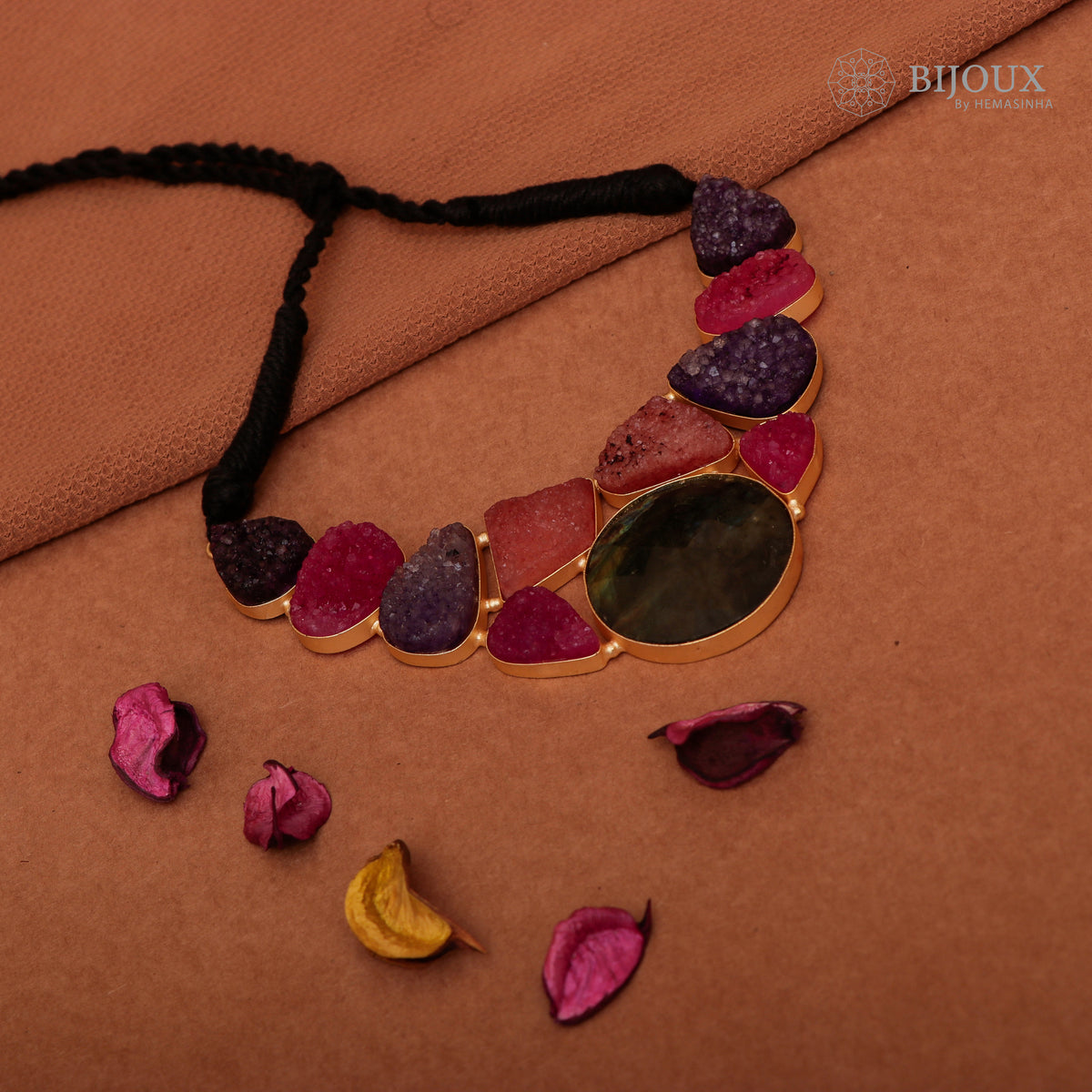 NIRAVYA RAW STONE HANDMADE GOLD TONED RUSTIC FINISH NECKLACE NL88