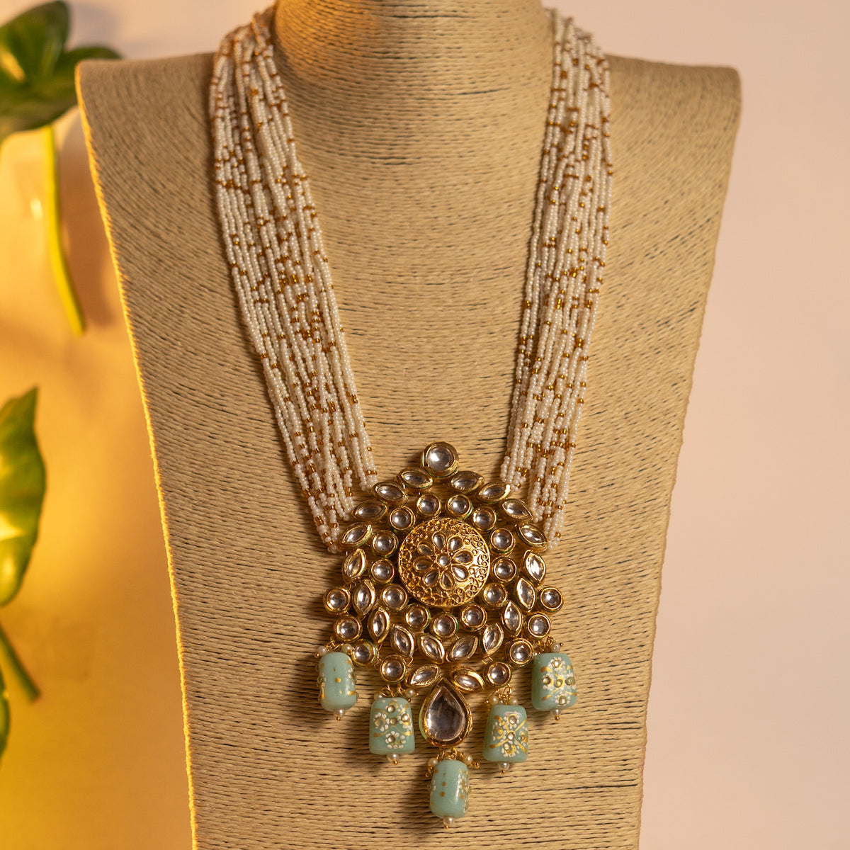 KIRANYA KUNDAN AND NATURAL STONE HAND PAINTED AND HANDMADE MALA ML13