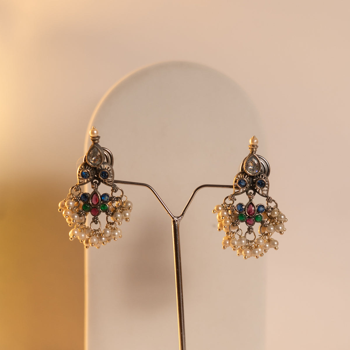 NIRA SILVER LOOK ALIKE CLASSIC ANTIQUE MALA WITH EARRINGS ML18