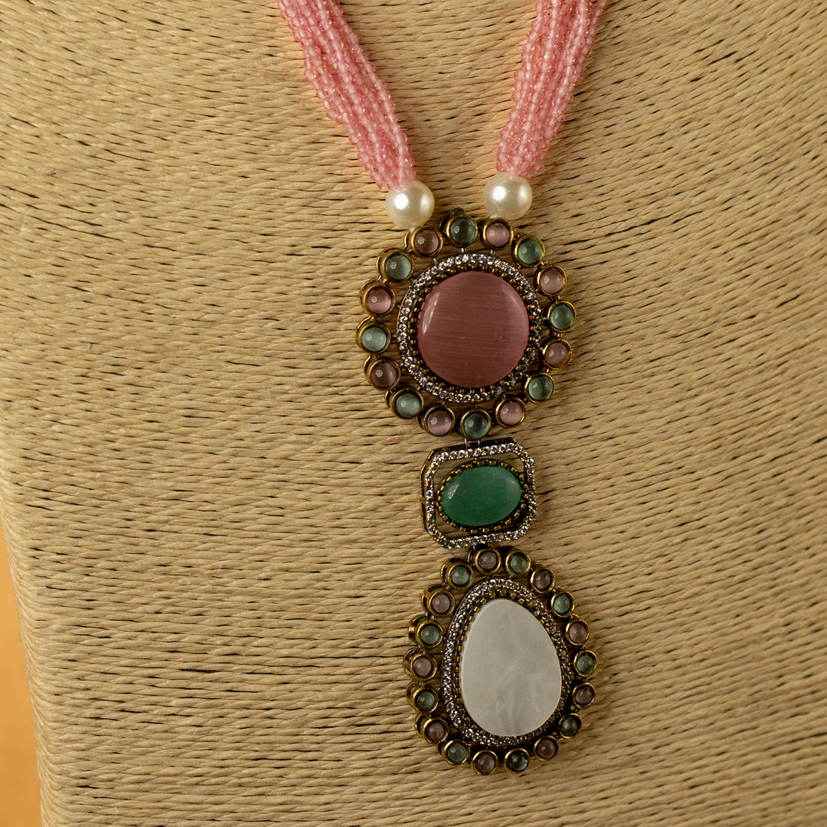 MITHILDA DUAL TONED SEMI HANDMADE MONALISA STONES NECKPIECE/NECKLACE EARRINGS NL323