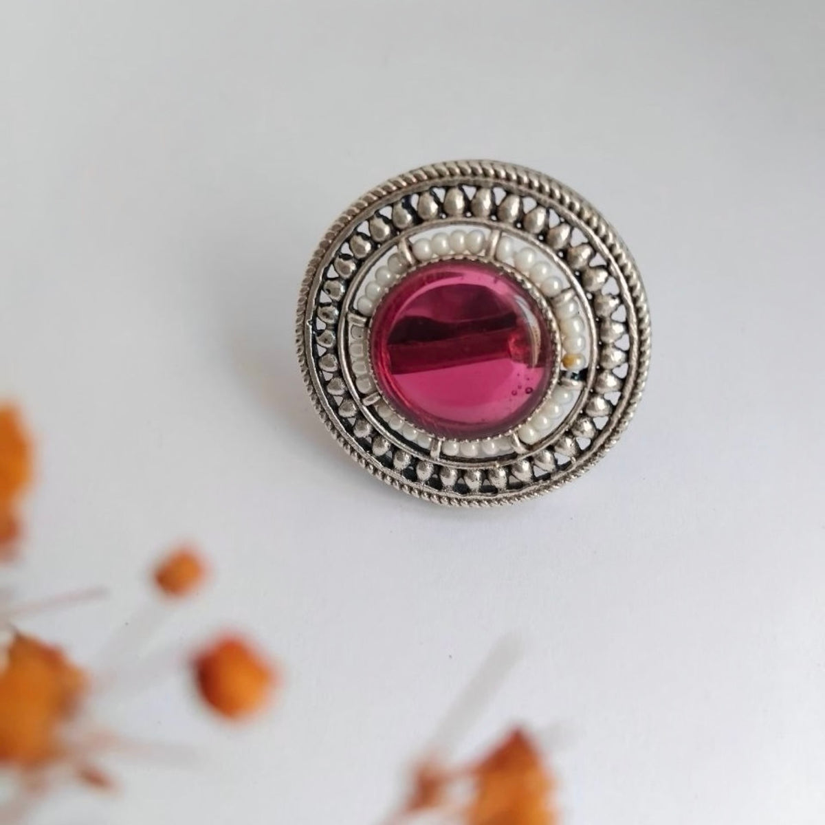 DILSATH FAUX SILVER SEMI HANDMADE PREMIUM POLISH RING R85