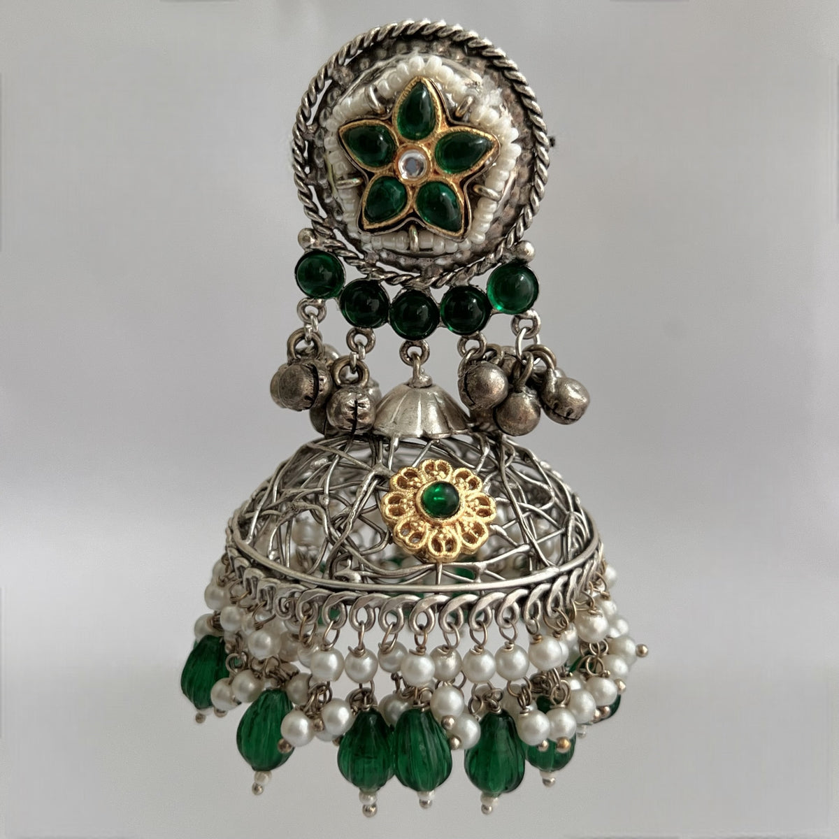 DAFINA SILVER LOOK ALIKE HAND HAMMERED AND HAND WIRED JHUMKA ER567