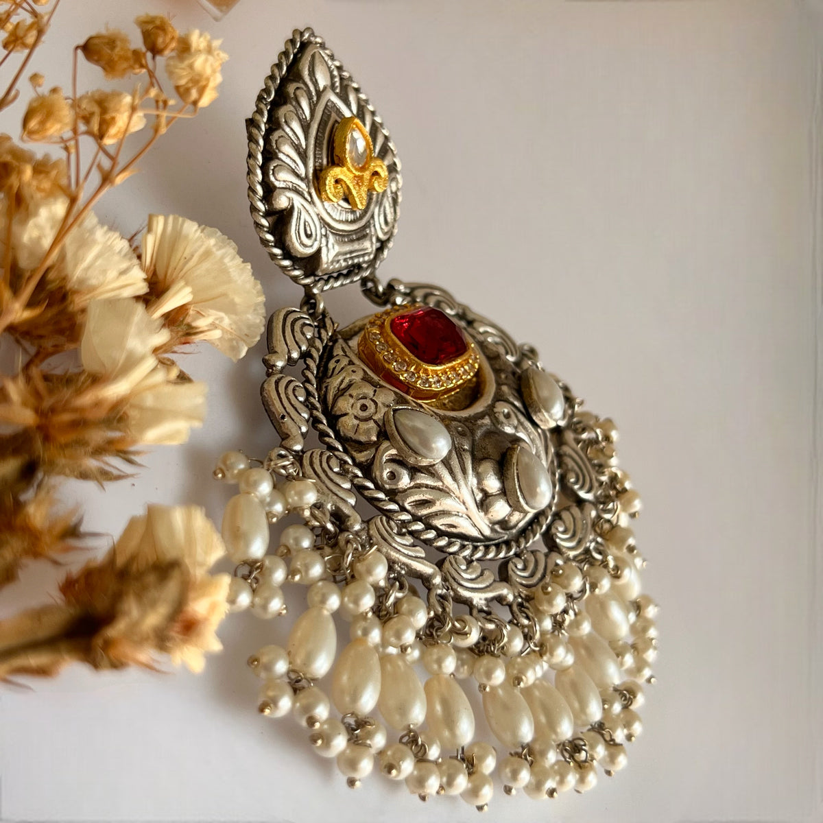 ANISE SILVER LOOK ALIKE DUAL-TONED SILVER POLISH HANDMADE DANGLERS ER564