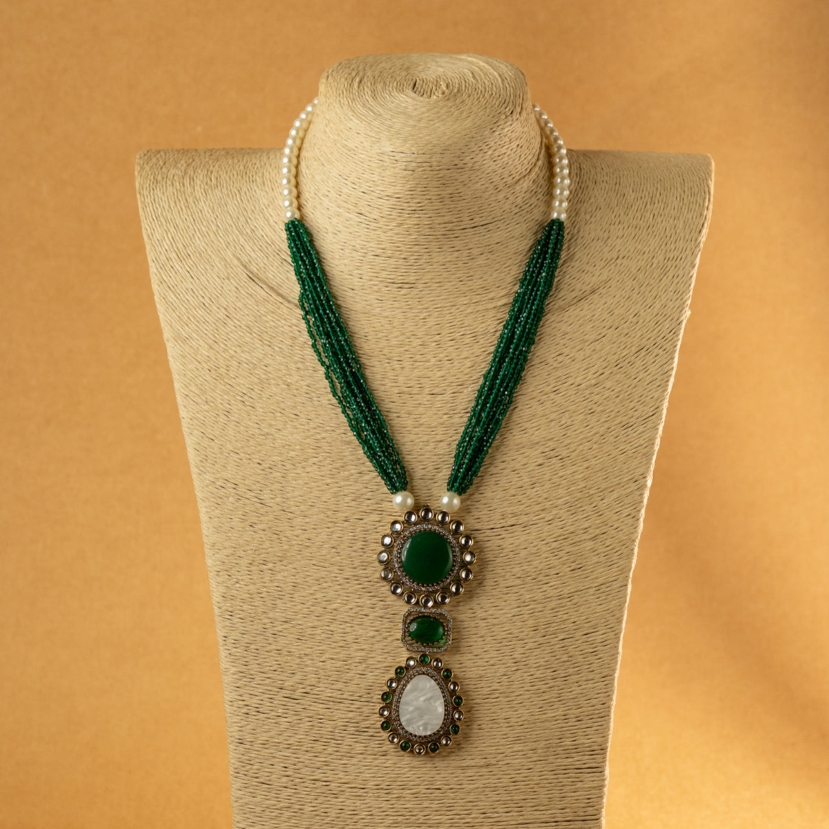 MITHILDA DUAL TONED SEMI HANDMADE MONALISA STONES NECKPIECE/NECKLACE EARRINGS NL323