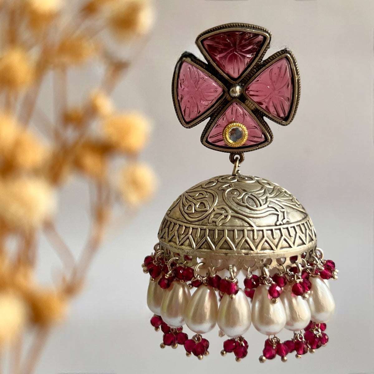 MASANI SILVER LOOK ALIKE DUAL-TONED SILVER POLISH HANDMADE JHUMKA ER573