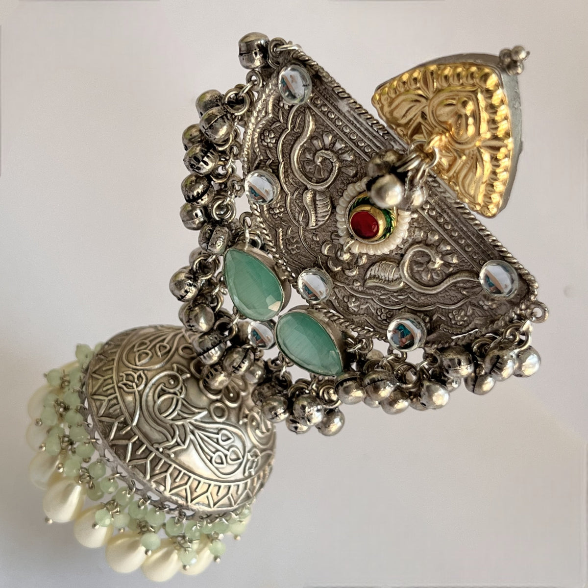 ÉLIRA SILVER LOOK ALIKE HAND HAMMERED DUAL TONED JUMBO JHUMKA ER558