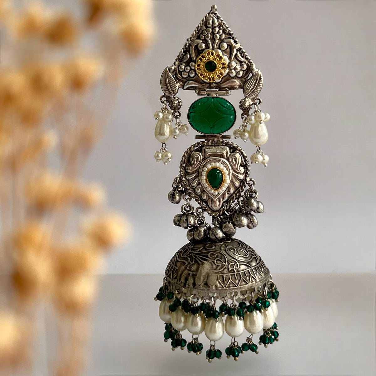 KRITHI SILVER LOOK ALIKE DUAL-TONED SILVER POLISH HANDMADE JUMBO JHUMKA ER572