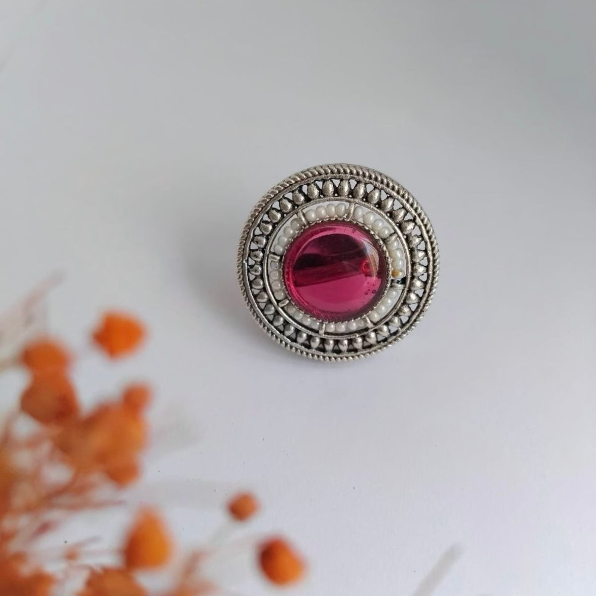 DILSATH FAUX SILVER SEMI HANDMADE PREMIUM POLISH RING R85