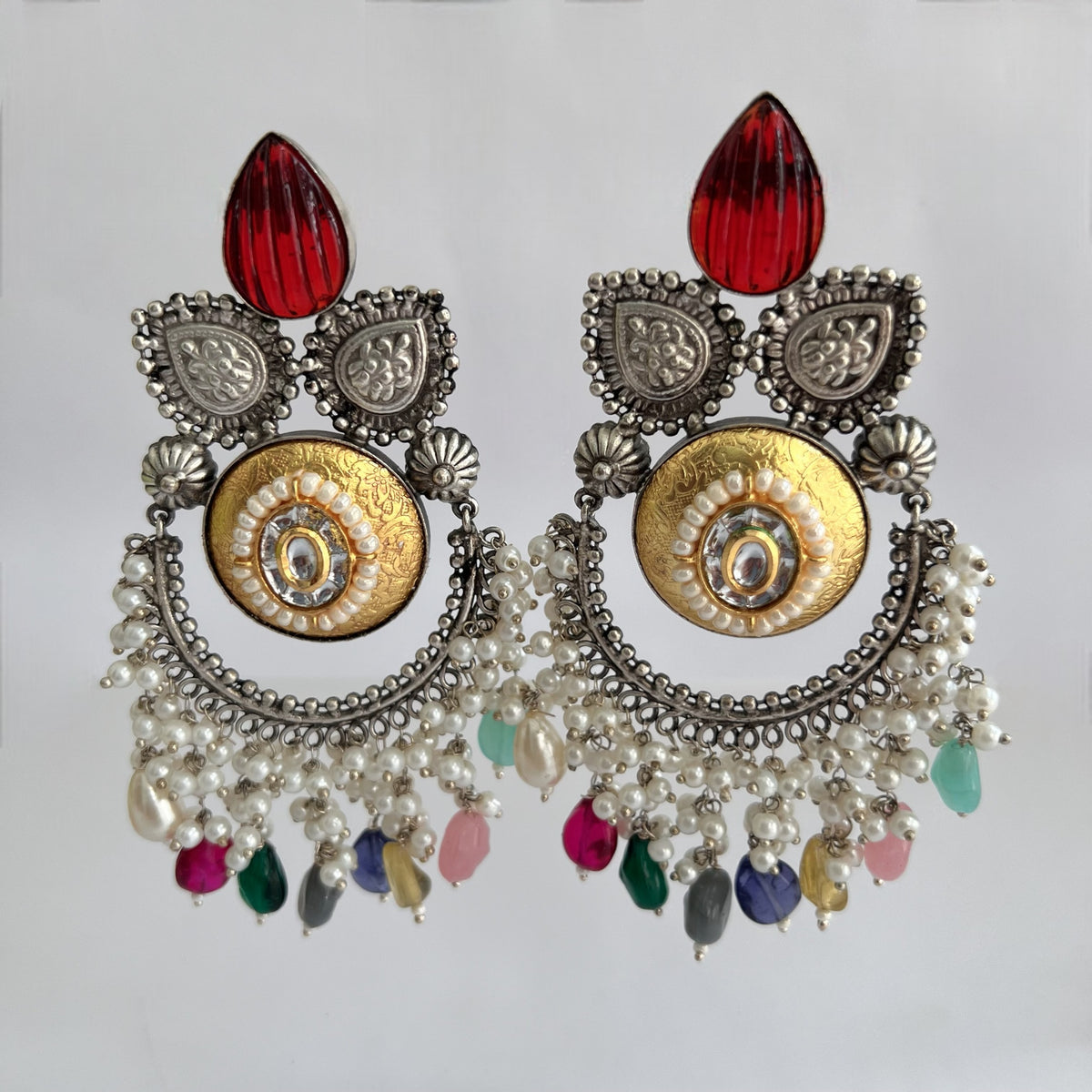 RINA SILVER LOOK ALIKE DUAL-TONED SILVER POLISH HAND MADE DANGLERS ER559