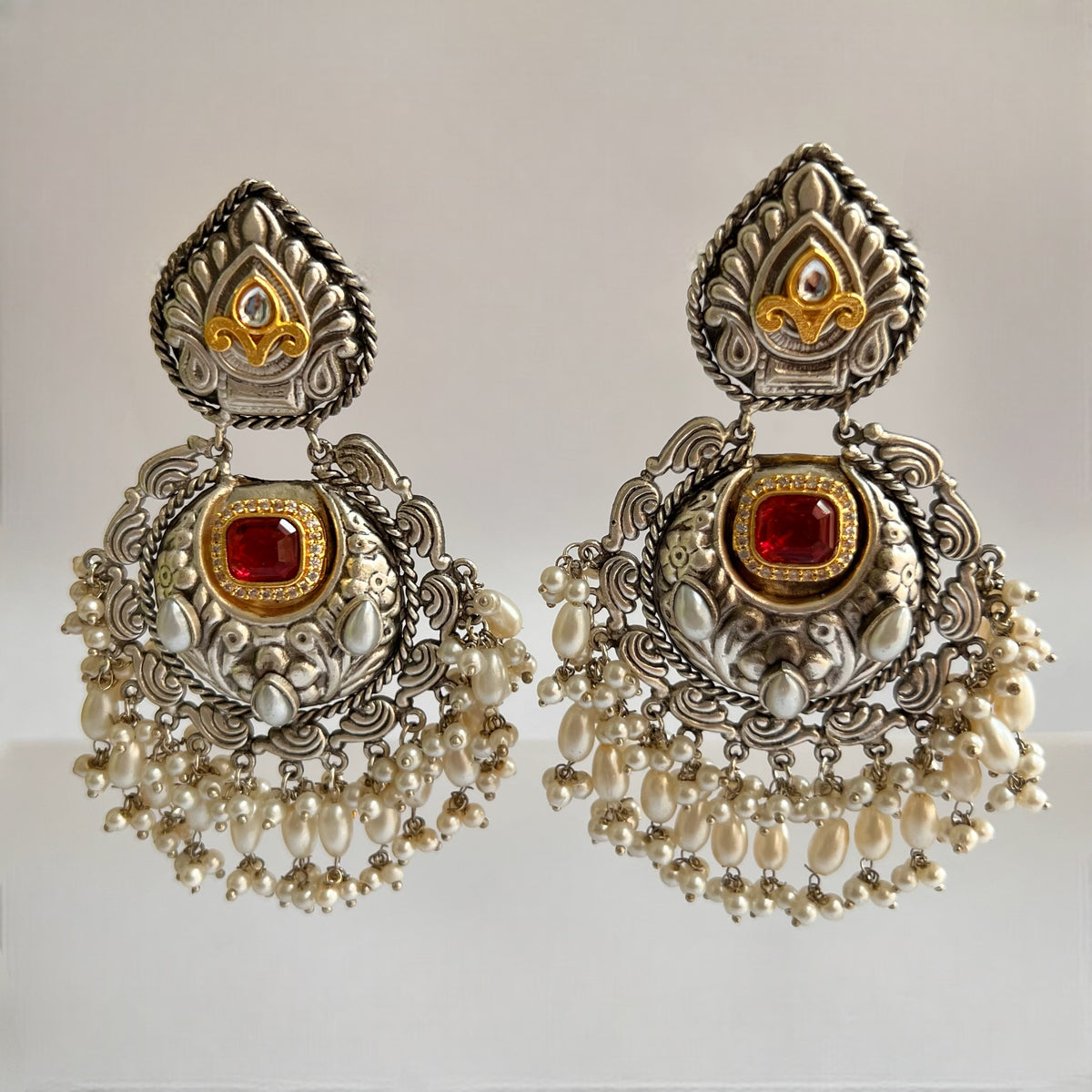 ANISE SILVER LOOK ALIKE DUAL-TONED SILVER POLISH HANDMADE DANGLERS ER564