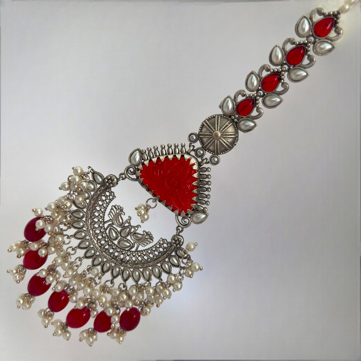 TEJA SEMIHANDMADE BEADED OXIDIZED DANGLER EARRING WITH EAR CHAIN ER570