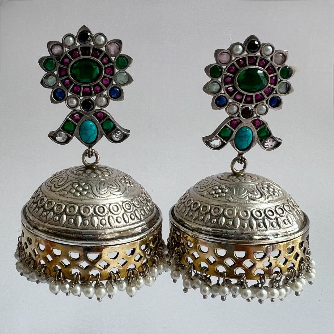 BLOOM SILVER LOOK ALIKE DUAL-TONED PREMIUM POLISH HANDMADE JHUMKA ER237