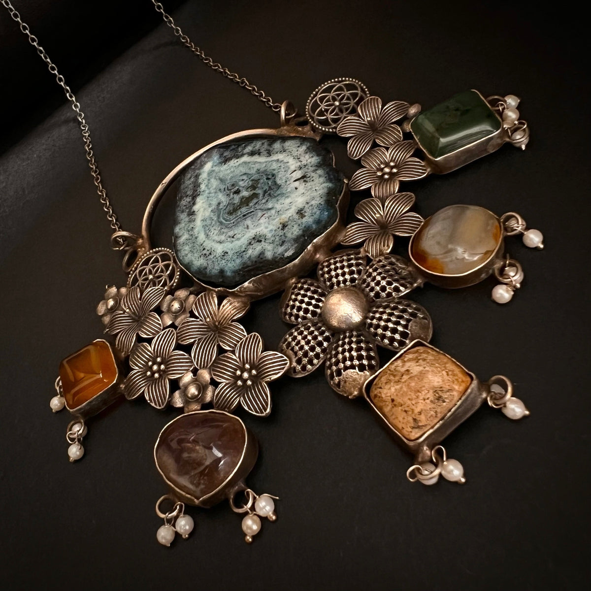 DHIRVANI HAND MADE AND HAND HAMMERED SILVER LOOK ALIKE RUSTIC ANTIQUE MALA ML74