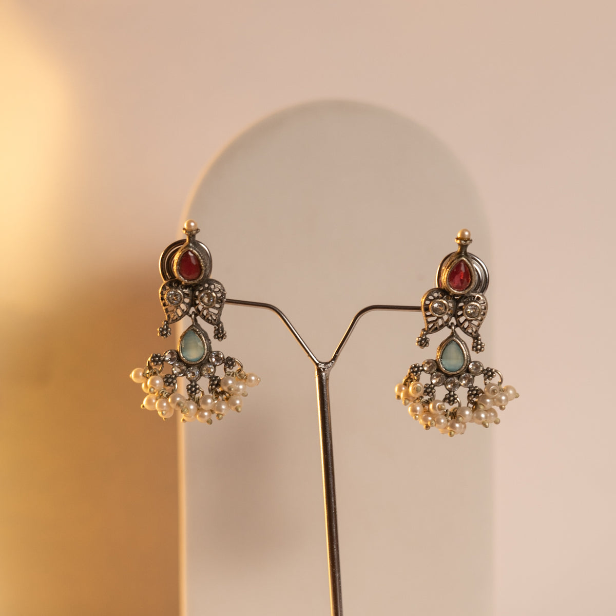 NIRA SILVER LOOK ALIKE CLASSIC ANTIQUE MALA WITH EARRINGS ML18