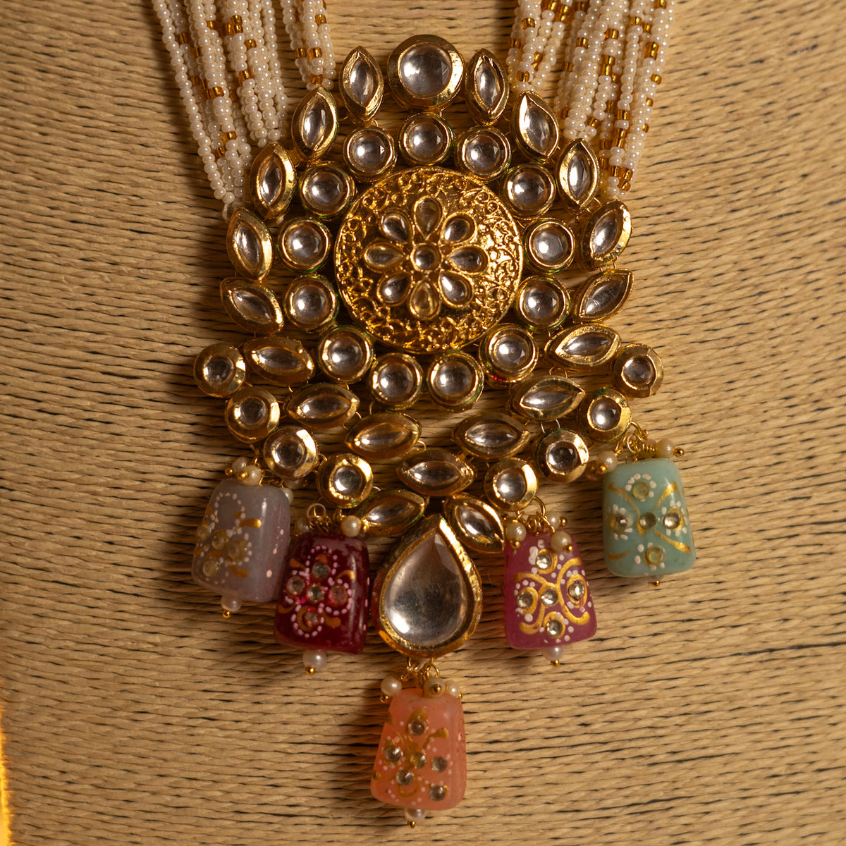 KIRANYA KUNDAN AND NATURAL STONE HAND PAINTED AND HANDMADE MALA ML13