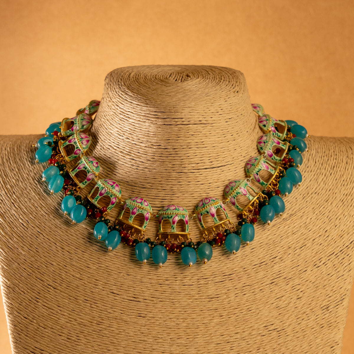 NIKARA HAND PAINTED AND HANDMADE RUSTIC LOOK NECKPIECE NECKLACE NL70