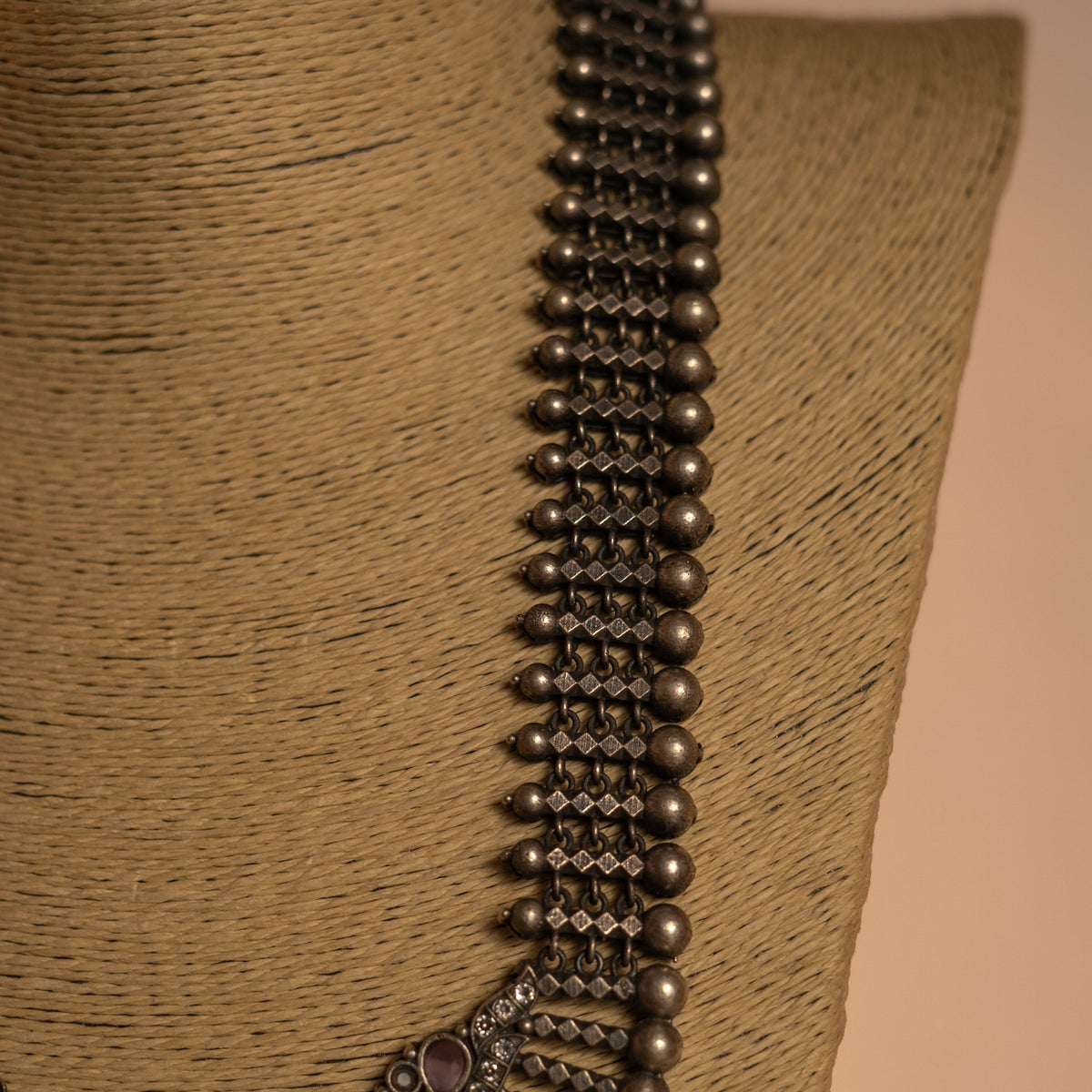 MIMI HANDMADE RAW AND RUSTIC FAUX SILVER ANTIQUE MALA WITH EARRINGS ML184