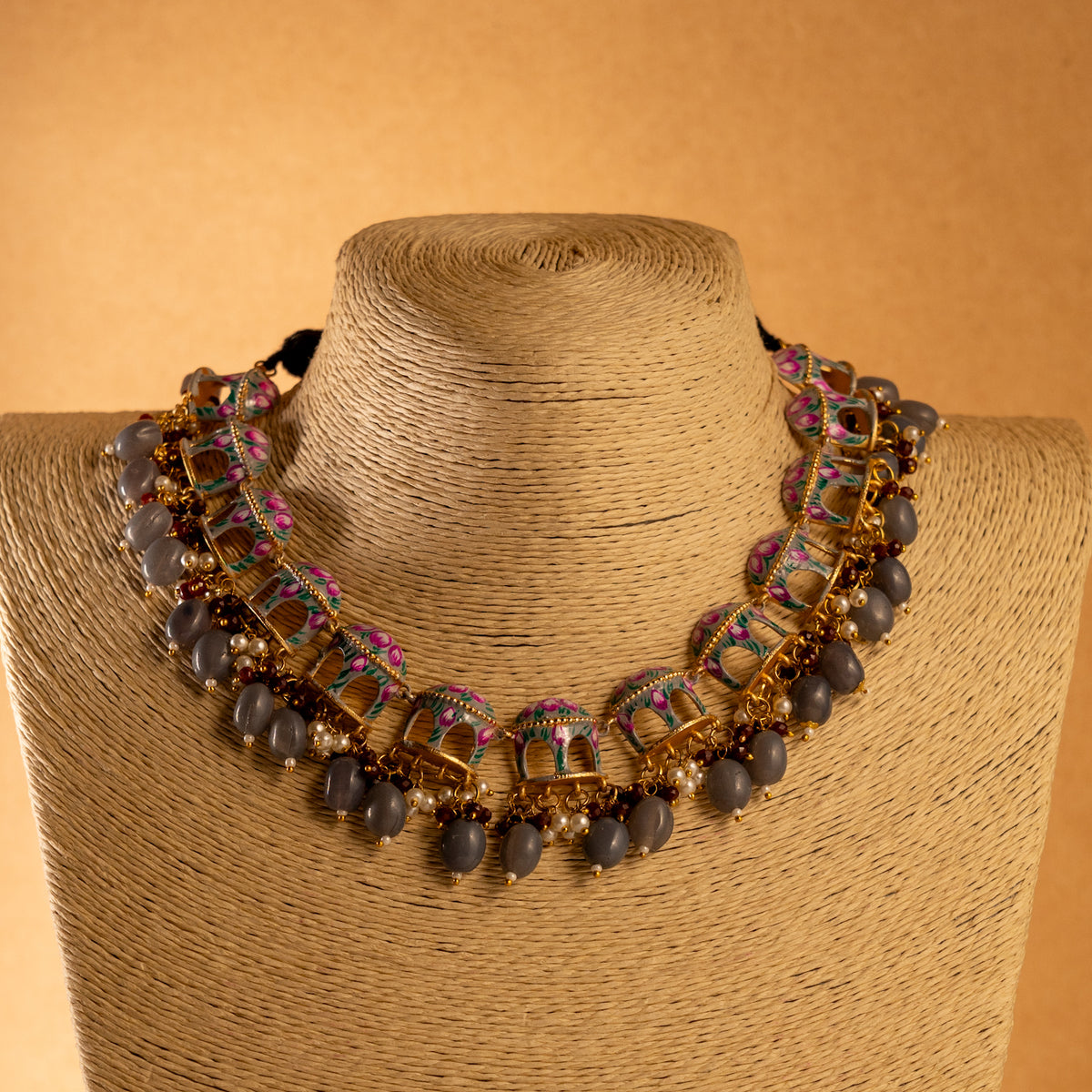 NIKARA HAND PAINTED AND HANDMADE RUSTIC LOOK NECKPIECE NECKLACE NL70