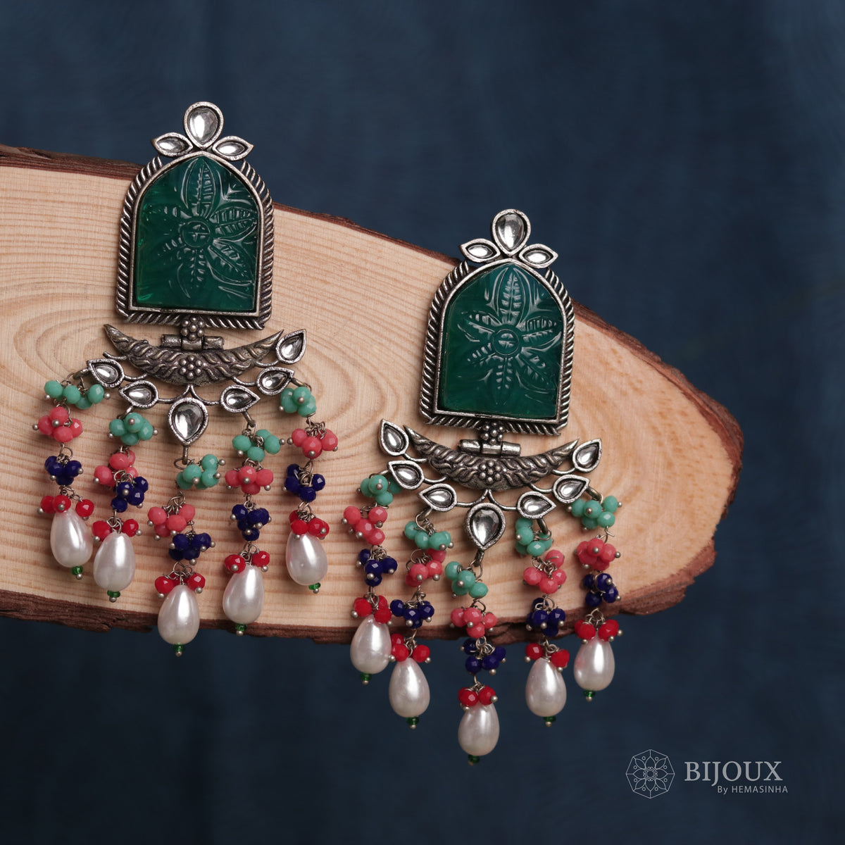 BEADED ENCHANTED CARVING SEMI-HANDMADE STONE EARRINGS ER30