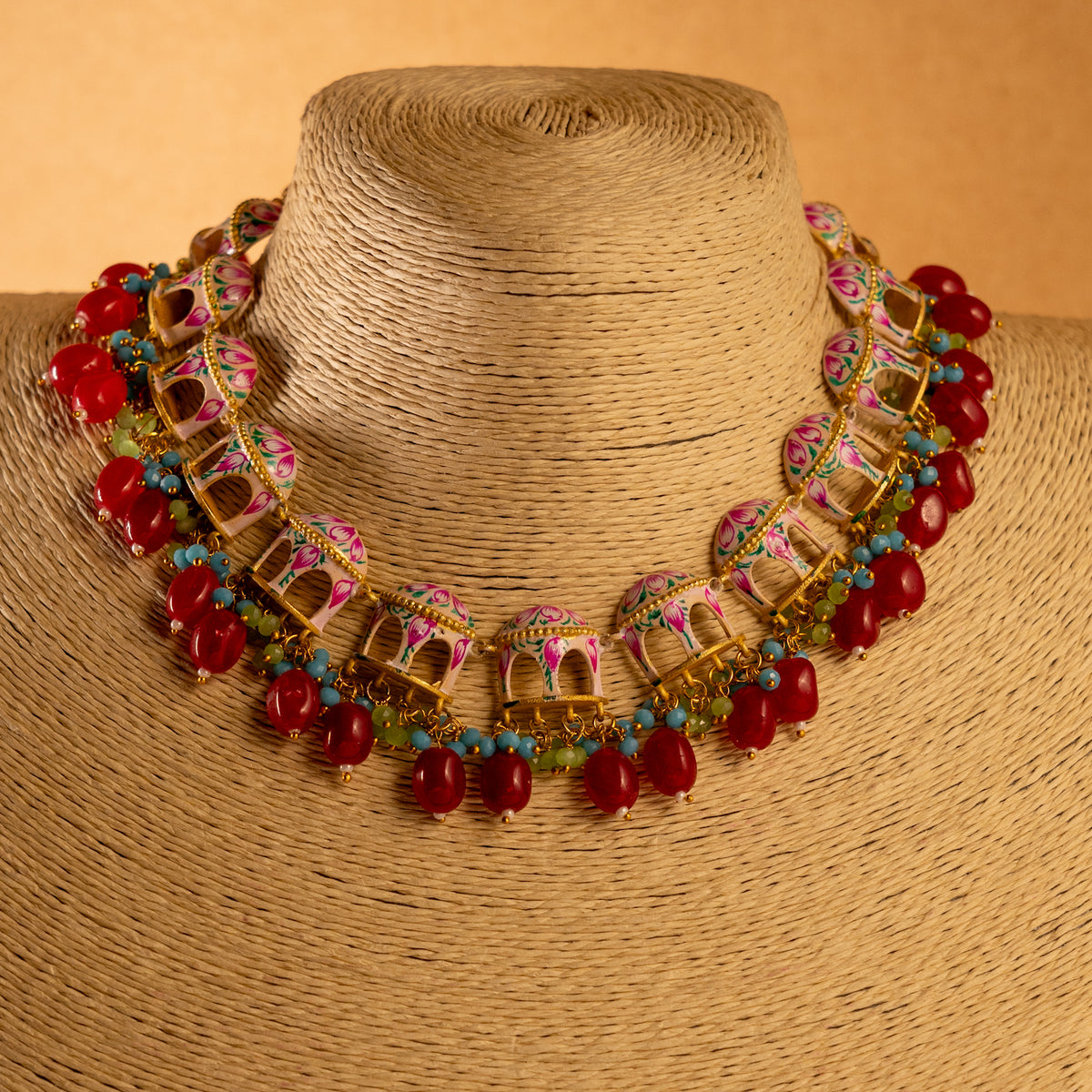 NIKARA HAND PAINTED AND HANDMADE RUSTIC LOOK NECKPIECE NECKLACE NL70