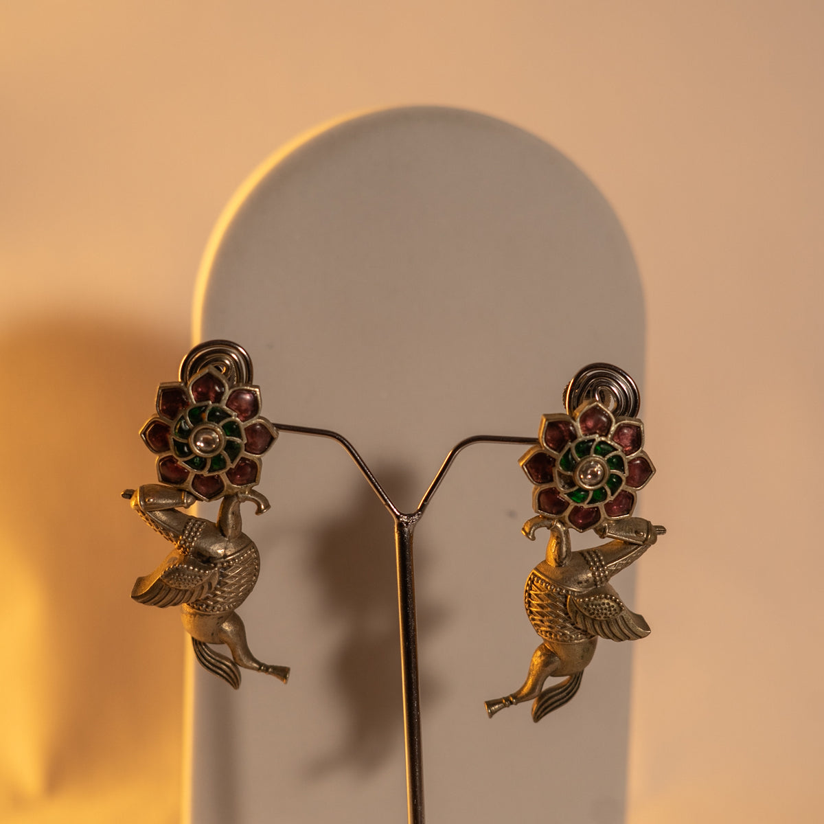 RUSTIC HANDMADE RAW AND RUSTIC BEAUTY FAUX SILVER ANTIQUE MALA WITH EARRINGS ML182