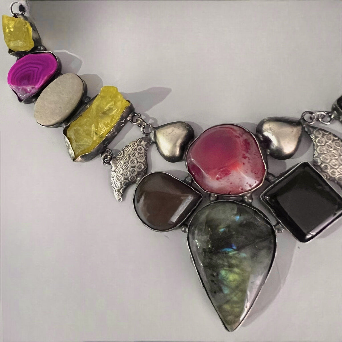 PARINA HANDMADE MULTI STONE STATEMENT RAW AND RUSTIC FINISH NECKLACE NL03