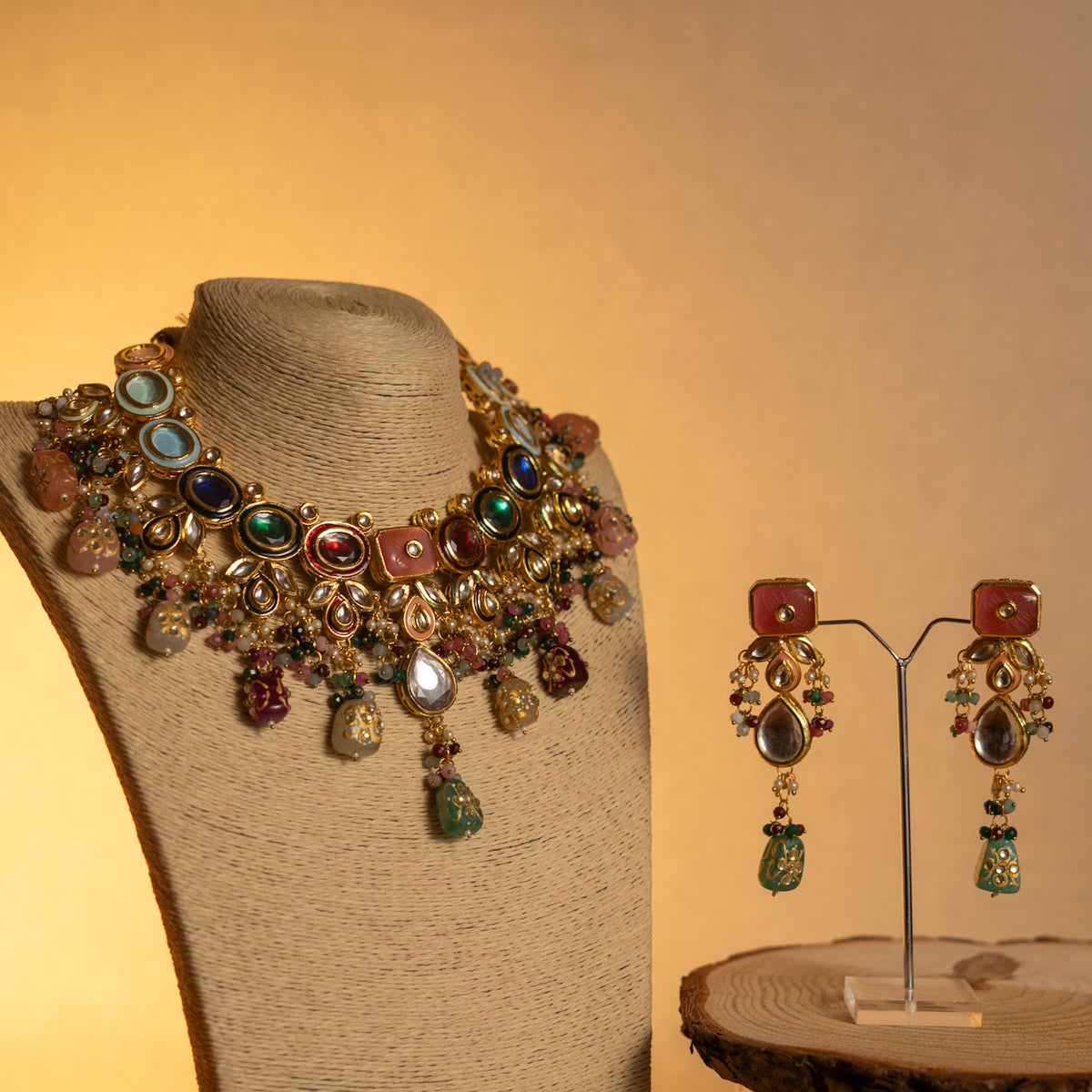 REENA KUNDAN BRIDAL BEADED HANDMADE ANTIQUE NECKPIECE NECKLACE NL61