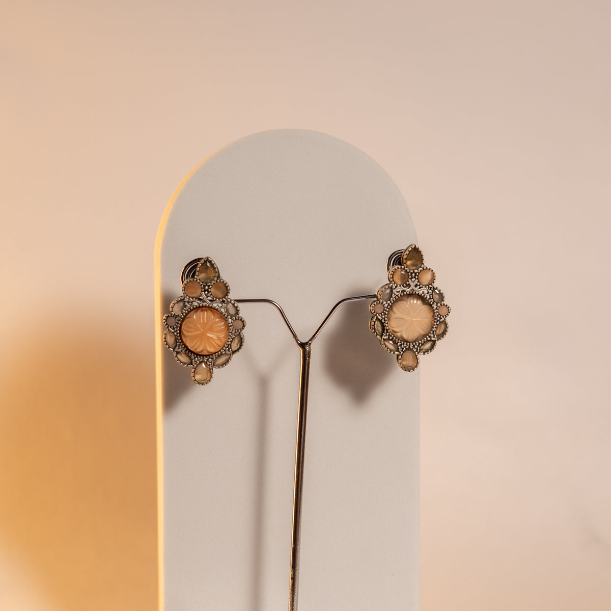 PRIYANKA LAYERED PEARL CARVING STONE HANDMADE STATEMENT MALA ML100