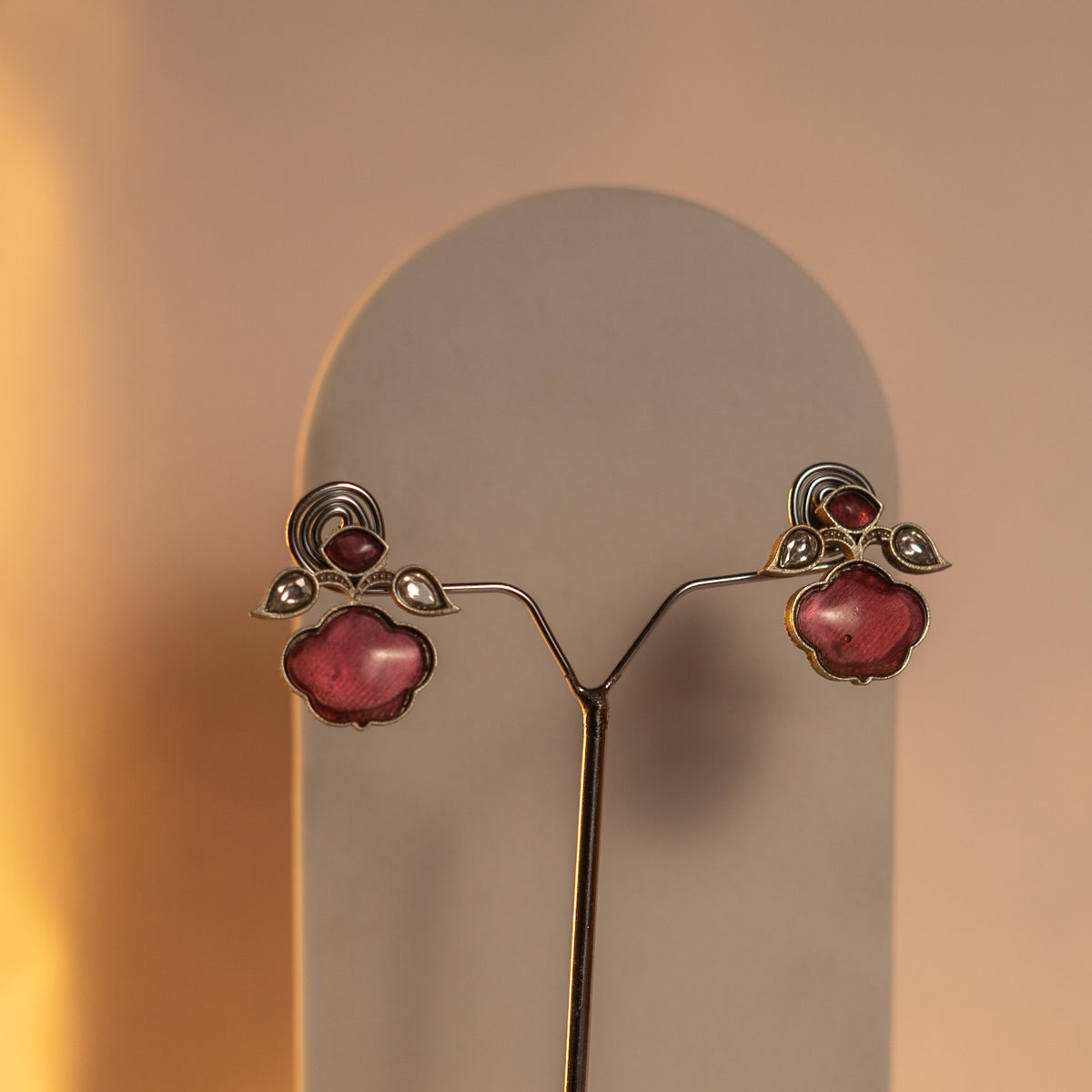 BLOSSOM HANDMADE RAW AND RUSTIC  BLOOM FAUX ANTIQUE DUAL TONE MALA WITH EARRINGS ML178