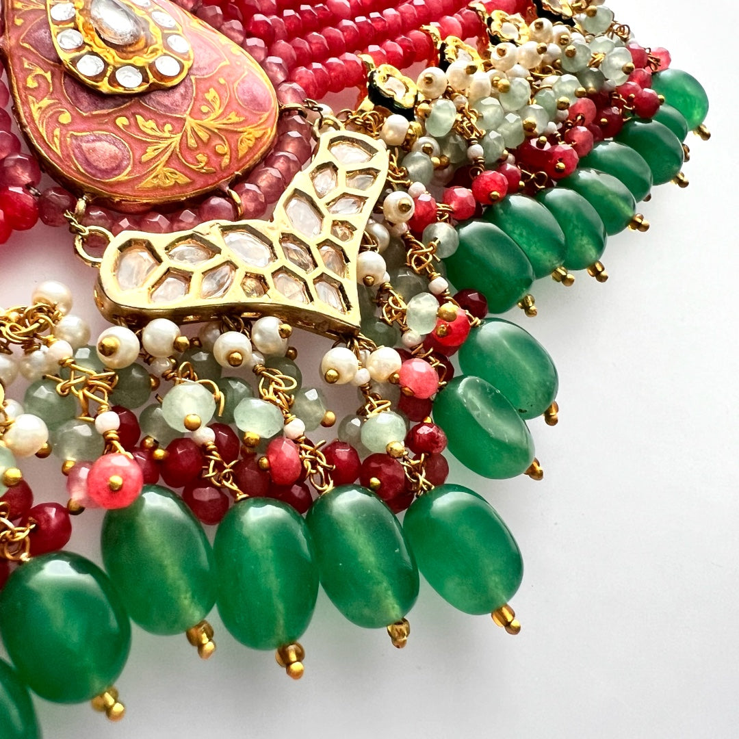 NIKILA ONEX BEADS LAC AND KUNDAN BIJOUX PREMIUM AND EXCLUSIVE HANDMADE CHOKER WITH EARRINGS CH396
