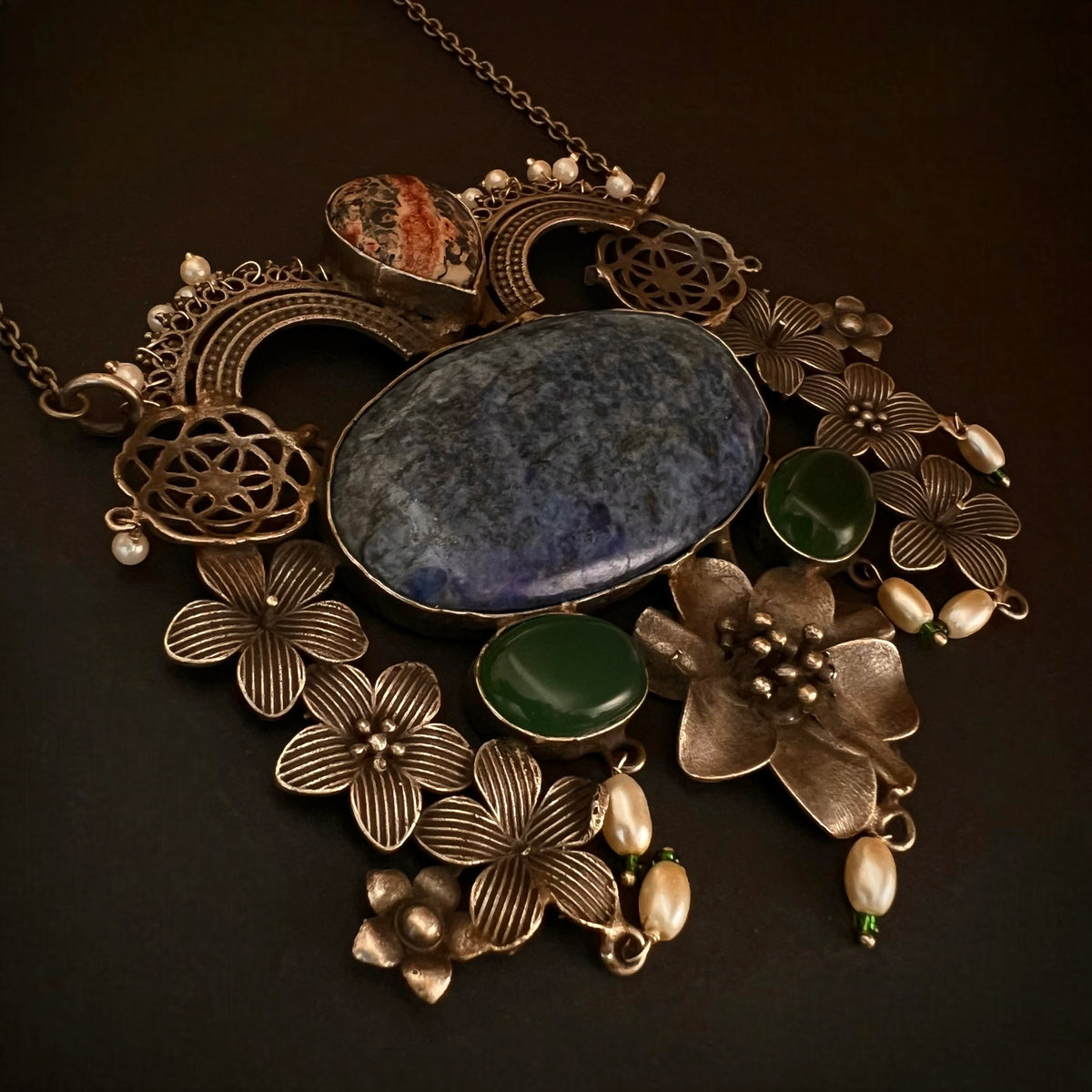 DHIRVANI HAND MADE AND HAND HAMMERED SILVER LOOK ALIKE RUSTIC ANTIQUE MALA ML74