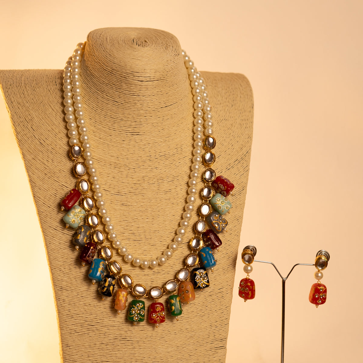 PRIYASHA RAW AND RUSTIC FINISH KUNDAN HAND PAINTED AND HANDMADE STONE MALA ML22